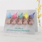 遅れて誕生日: ちょうど、粘土のベビー、ユーモア目覚めました カード (黄色い花)