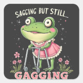 遅れるが、まだ母親のおもしろい日のカエル スクエアシール (正面)