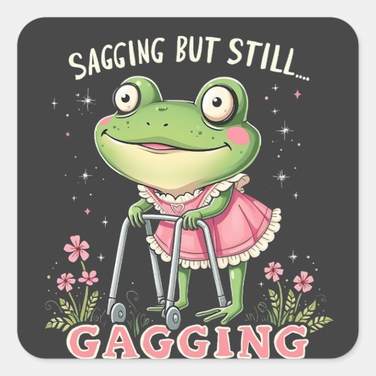 遅れるが、まだ母親のおもしろい日のカエル スクエアシール (正面)