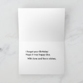 遅れユーモアのあるた誕生日の願い カード (内部)