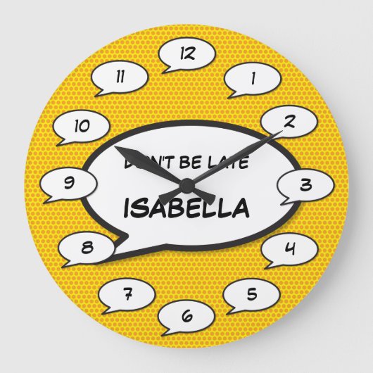 遅刻しないで漫画ブックアポップ・アートのート ラージ壁時計 (正面)