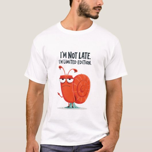 遅刻はしない限定版 面白いカタツムリのキャラクター Tシャツ (正面)