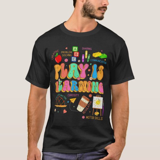 遊びは学び 教員チーム バックトゥスクール 幼稚園 Tシャツ (正面)