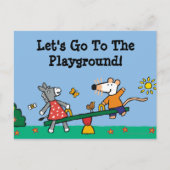 遊び場でシーソーとメイジー ポストカード (正面)