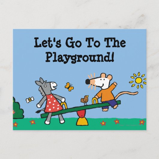 遊び場でシーソーとメイジー ポストカード (正面)