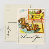 遊び場のブランコで遊ぶユーモアあふれる猫たち サンキュー ポストカード (正面/裏面)