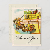 遊び場のブランコで遊ぶ面白い猫たち ありがとう ポストカード (正面/裏面)