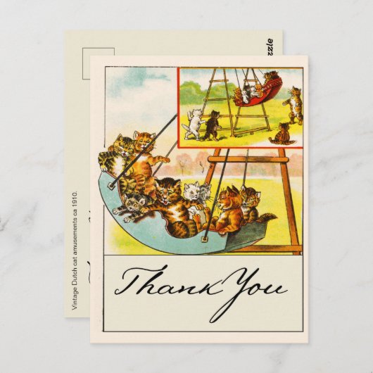 遊び場のブランコで遊ぶ面白い猫たち ありがとう ポストカード (正面/裏面)