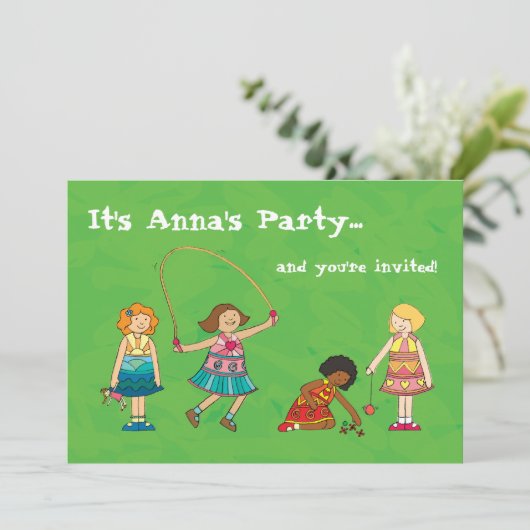 遊び場の女の子の誕生日パーティーの招待 招待状 (スタンド正面)