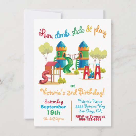 遊び場の誕生日パーティーの招待状 招待状 (正面)