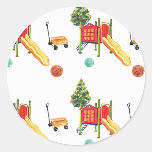 遊び場の誕生日パーティーステッカーメッセージカード夏 ラウンドシール (正面)