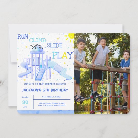遊び場の誕生日写真招待状 招待状 (正面)