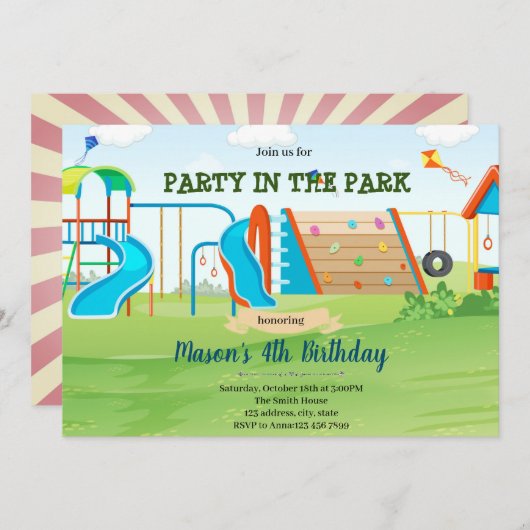 遊び場の誕生日招待状 招待状 (正面/裏面)