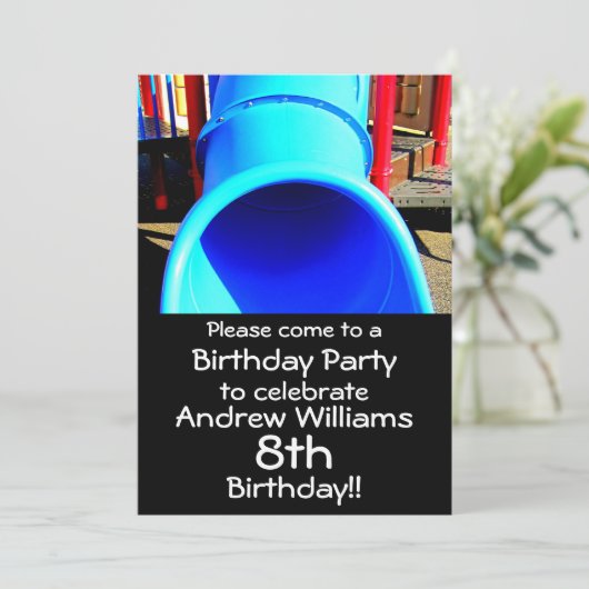 遊び場または公園の誕生日パーティーへの招待 招待状 (スタンド正面)