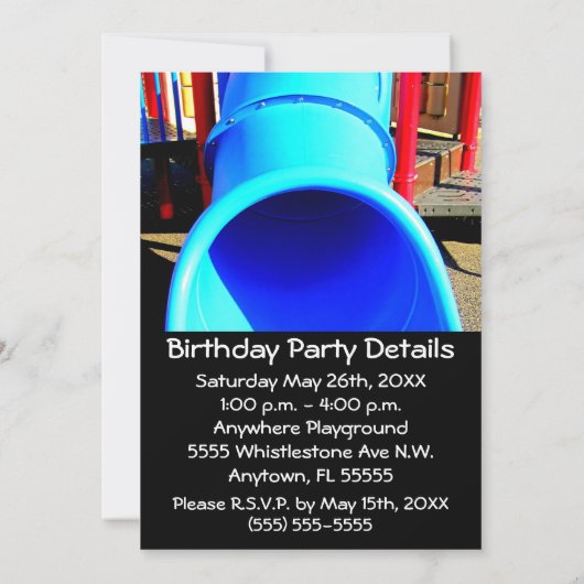 遊び場または公園の誕生日パーティーへの招待 招待状 (裏面)