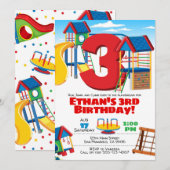 遊び場パーティー、遊び場の誕生日招待 招待状 (正面/裏面)