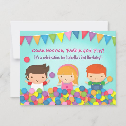 遊び場 かわいい子供たちの誕生日パーティー招待状 招待状 (正面)