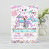 遊び場 飛び跳ねるスライド ゲーム 女の子 誕生日 招待状 (スタンド正面)