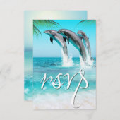 遊び心あふれるイルカたち 熱帯の海にようこそ ウェディングパーティー 出欠カード (正面/裏面)