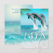 遊び心あふれるイルカたち 熱帯の海に誘う ウェディングのお返事 RSVP (正面/裏面)