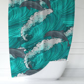 遊び心あふれるイルカと海の波 シャワーカーテン