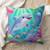 🐬 遊び心あふれるイルカと色彩豊かなサンゴ礁の楽園🌊✨ クッション (ブランケット)