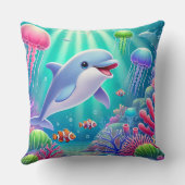 🐬 遊び心あふれるイルカと色彩豊かなサンゴ礁の楽園🌊✨ クッション (裏面)