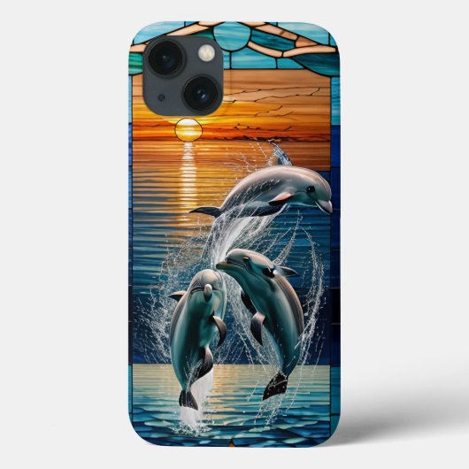 遊び心あふれるイルカのステンドグラスアート Case-Mate iPhoneケース (裏面)