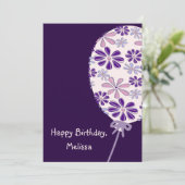 遊び心あふれるインディゴピンクの風船 ハッピーバースデーカード 招待状 (スタンド正面)