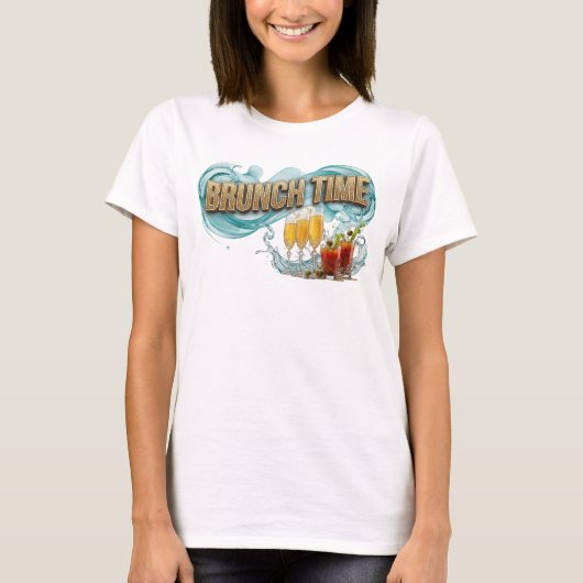 遊び心あふれるオレンジのブランチタイムテキストデザイン Tシャツ (正面)