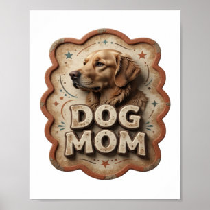 遊び心あふれるオレンジのDOG MOM アートモチーフ ポスター