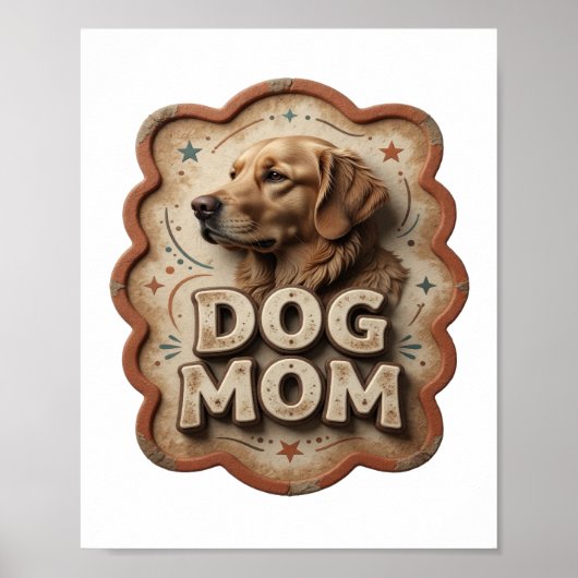 遊び心あふれるオレンジのDOG MOM アートモチーフ ポスター (正面)