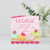 遊び心あふれるカップケーキパーティーの招待状 招待状 (スタンド正面)