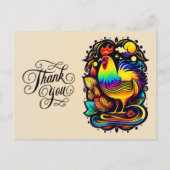 遊び心あふれるカラフルなニワトリの漫画風イラスト - ありがとう ポストカード (正面)