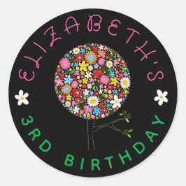 遊び心あふれるカラフルな春の花が咲き乱れるツリーパーティー ラウンドシール