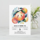 遊び心あふれるカラフルな桃の誕生日 招待状 (スタンド正面)