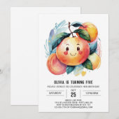 遊び心あふれるカラフルな桃の誕生日 招待状 (正面/裏面)