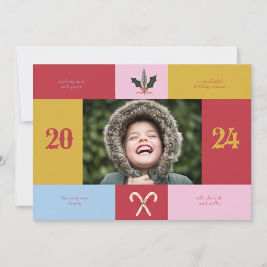 遊び心あふれるカラフルな虹色カラーブロックのホリデーカード 招待状 (正面)