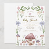 遊び心あふれるキノコの森のベビーシャワー 招待状 (正面/裏面)