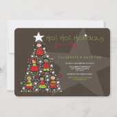 遊び心あふれるクリスマスツリーの子供向けホリデーパーティ招待状 招待状 (正面)