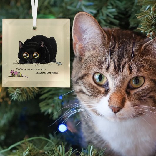 遊び心あふれるクリーム色の子猫の尻振り 黒猫 ガラスオーナメント