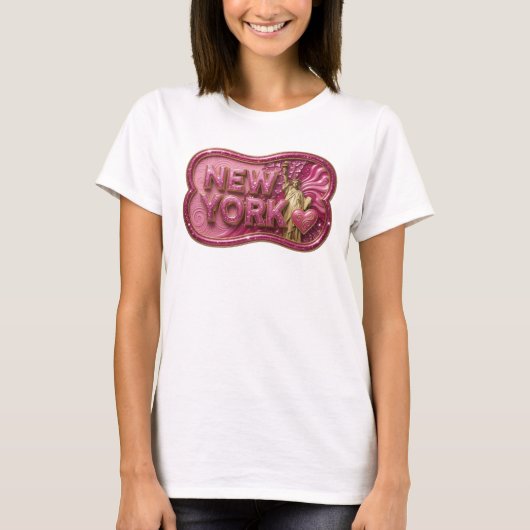 遊び心あふれるゴールドのNEW YORK 引用Tシャツ Tシャツ (正面)