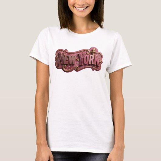 遊び心あふれるゴールドのNEW YORK Tシャツデザイン Tシャツ (正面)