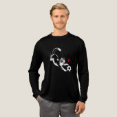遊び心あふれるサッカー猫の水墨画アート - アジアンスタイル トライブレンドTシャツ (正面全体)
