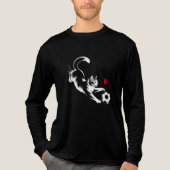 遊び心あふれるサッカー猫の水墨画アート - アジアンスタイル トライブレンドTシャツ (正面)
