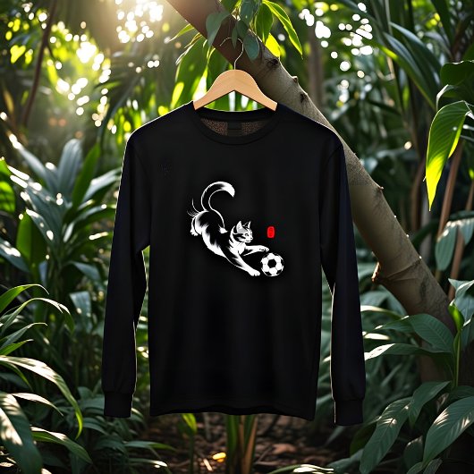 遊び心あふれるサッカー猫の水墨画アート - アジアンスタイル トライブレンドTシャツ