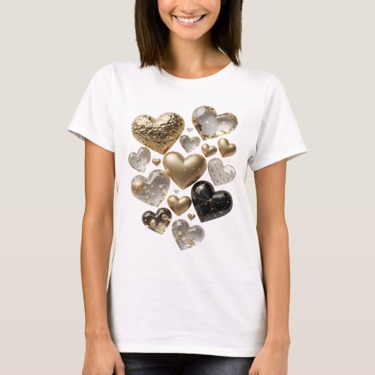 遊び心あふれるシルバーGEMSTONE HEARTS オーダーメイドTシャツ Tシャツ (正面)