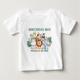 遊び心あふれるジャングルサファリ動物の誕生日 ベビーTシャツ