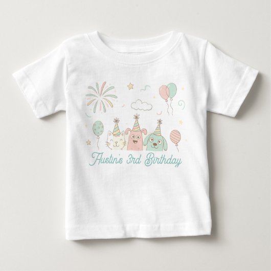 遊び心あふれるスイートスリー誕生日 ベビーTシャツ (正面)
