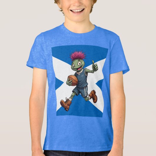 遊び心あふれるスコットランド・アザミのラグビーイラスト トライブレンドTシャツ (正面)